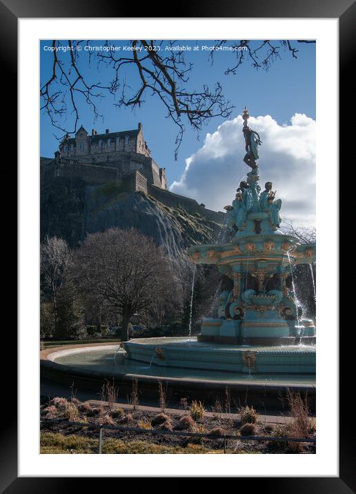 Edinburgh Castle and Ross Fountain Framed Mounted Print by Christopher Keeley