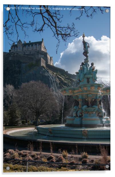 Edinburgh Castle and Ross Fountain Acrylic by Christopher Keeley