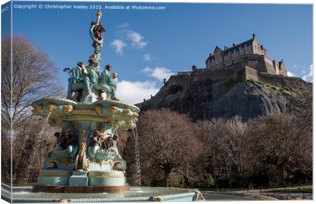 Blue spring skies over Edinburgh Castle and Ross F Canvas Print by Christopher Keeley