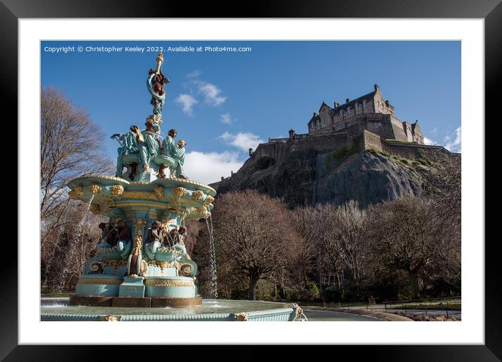 Blue spring skies over Edinburgh Castle and Ross F Framed Mounted Print by Christopher Keeley