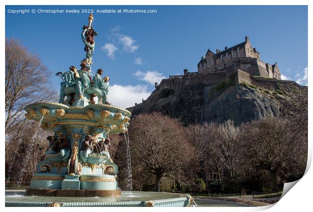 Blue spring skies over Edinburgh Castle and Ross F Print by Christopher Keeley