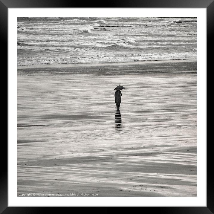 Rainy Day on the Beach Framed Mounted Print by Richard Perks