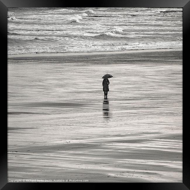 Rainy Day on the Beach Framed Print by Richard Perks