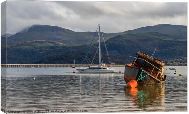 View of Barmouth harbour Canvas Print by Clive Wells