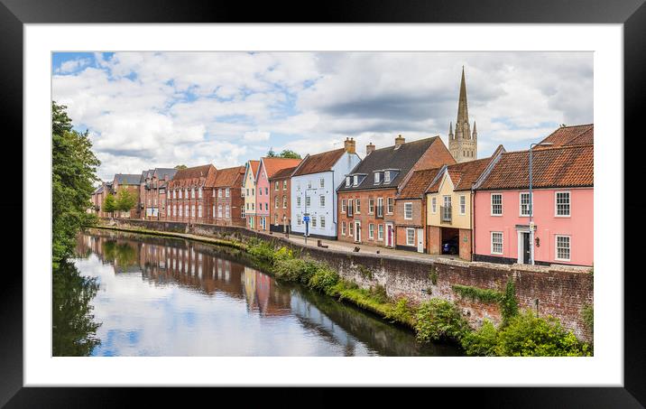 Colourful houses along the River Wensum Framed Mounted Print by Jason Wells