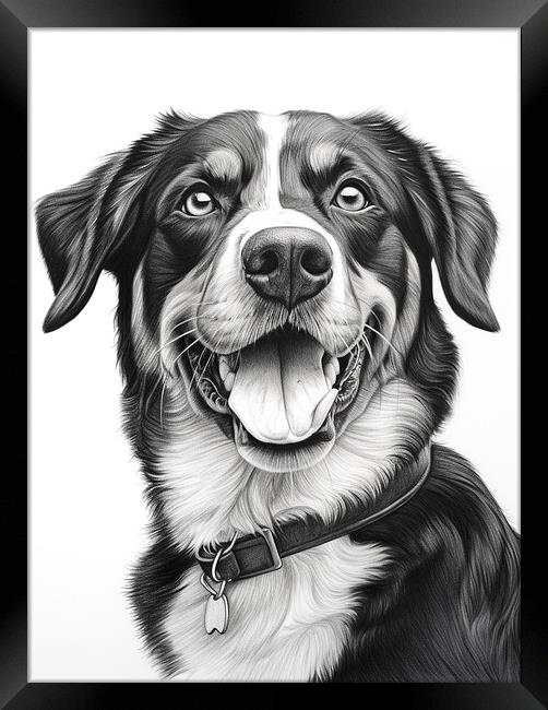 Entlebucher Mountain Dog Pencil Drawing Framed Print by K9 Art