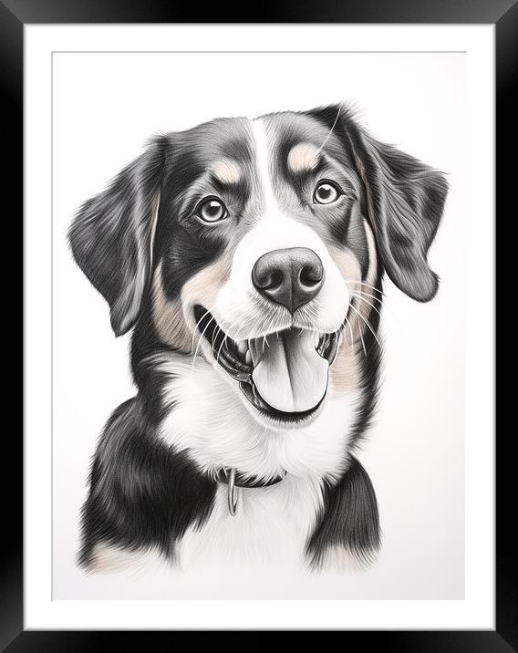 Entlebucher Mountain Dog Pencil Drawing Framed Mounted Print by K9 Art