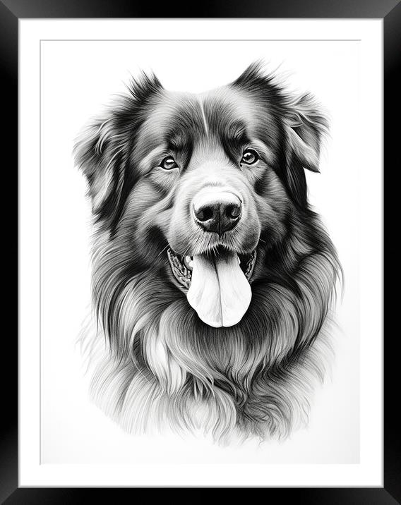 Estrela Mountain Dog Pencil Drawing Framed Mounted Print by K9 Art