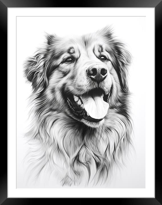 Estrela Mountain Dog Pencil Drawing Framed Mounted Print by K9 Art