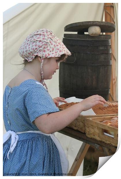 Woman baking bread, Civil War Reenactment; girl at counter Print by Arun 