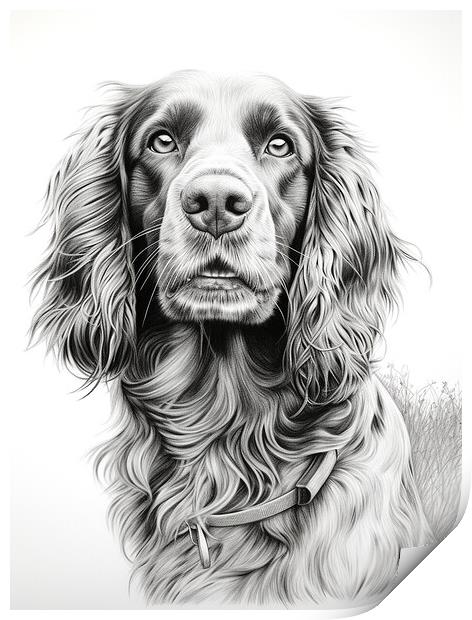 Field Spaniel Pencil Drawing Print by K9 Art