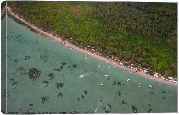 Ile aux Benitiers Public Beach Aerial in Mauritius Canvas Print by Dietmar Rauscher