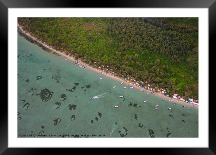 Ile aux Benitiers Public Beach Aerial in Mauritius Framed Mounted Print by Dietmar Rauscher