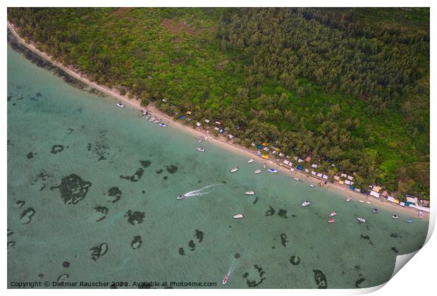 Ile aux Benitiers Public Beach Aerial in Mauritius Print by Dietmar Rauscher