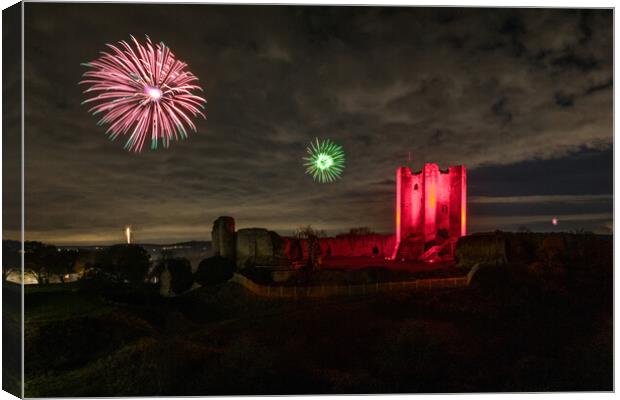 Conisbrough Castle fireworks Canvas Print by J Biggadike