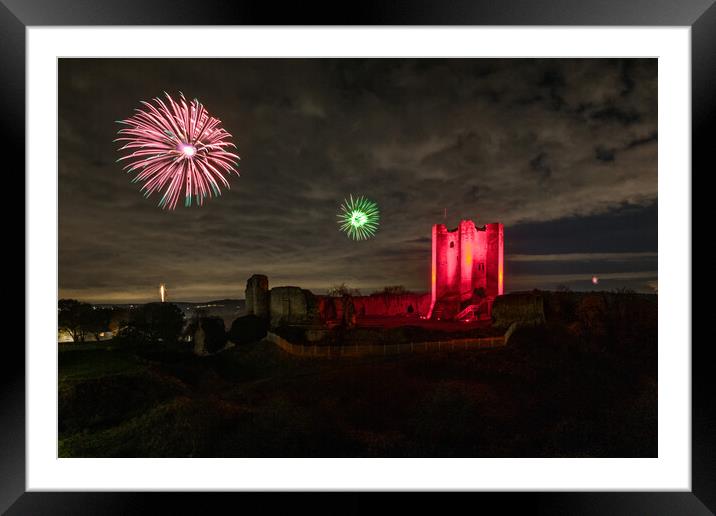 Conisbrough Castle fireworks Framed Mounted Print by J Biggadike