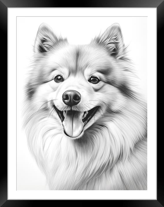 Finnish Spitz Pencil Drawing Framed Mounted Print by K9 Art