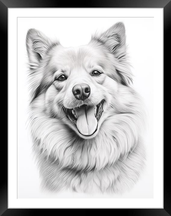Finnish Spitz Pencil Drawing Framed Mounted Print by K9 Art