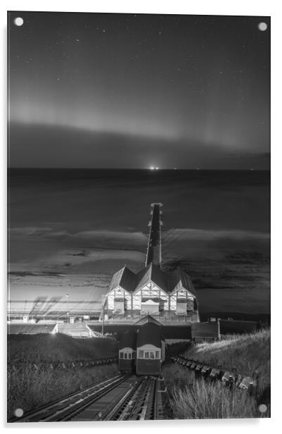 Aurora Borealis over Saltburn pier in Black and white Acrylic by Kevin Winter