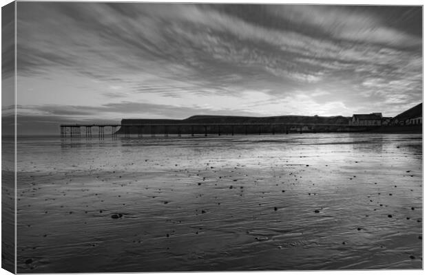 sunrise over Saltburn beach in Black and white Canvas Print by Kevin Winter