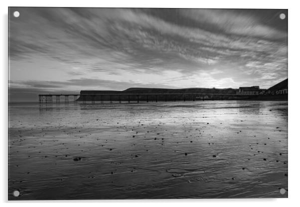 sunrise over Saltburn beach in Black and white Acrylic by Kevin Winter