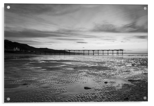 Sunset over Saltburn beach in Black and white Acrylic by Kevin Winter