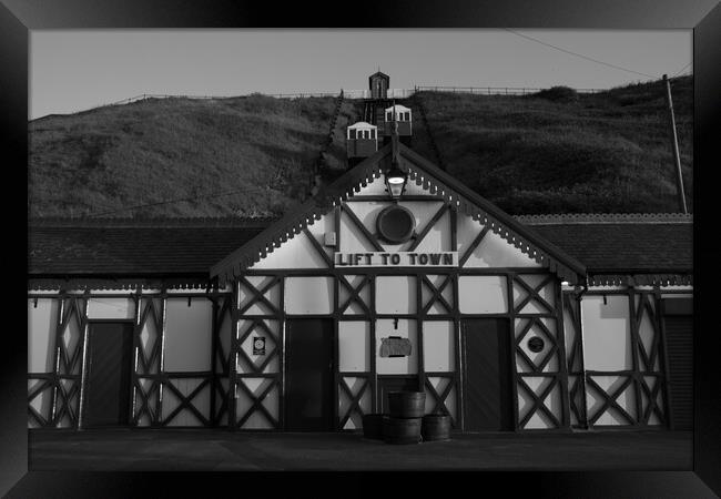 Saltburn cliff lift in black and white Framed Print by Kevin Winter