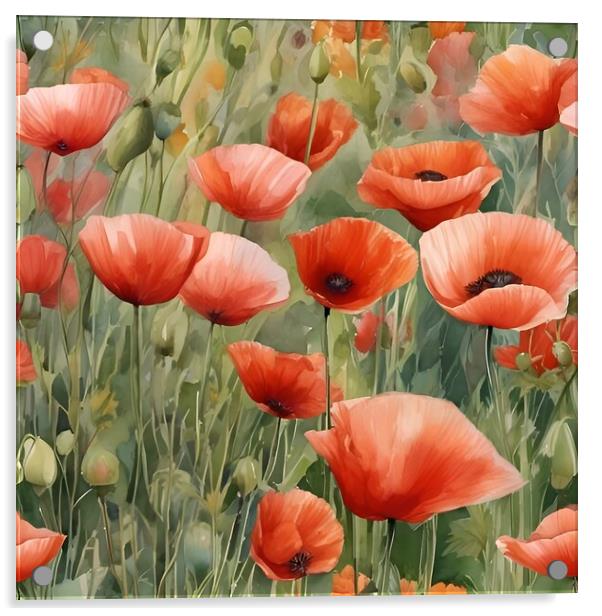 Poppies in a field Acrylic by Scott Anderson