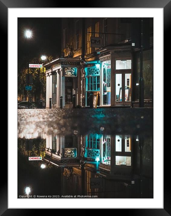 Puddle reflection of the lightened up Argyle Street in early rainy morning Bath Framed Mounted Print by Rowena Ko
