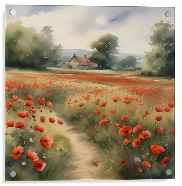 Poppies and Countryside Acrylic by Scott Anderson