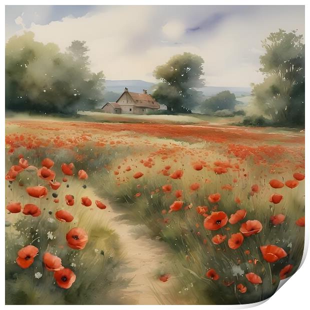 Poppies and Countryside Print by Scott Anderson