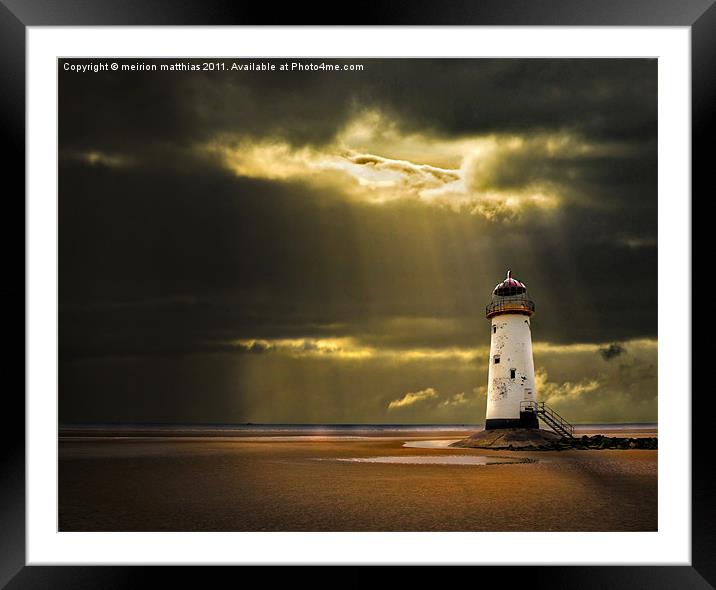 talacre lighthouse with sunbeams Framed Mounted Print by meirion matthias