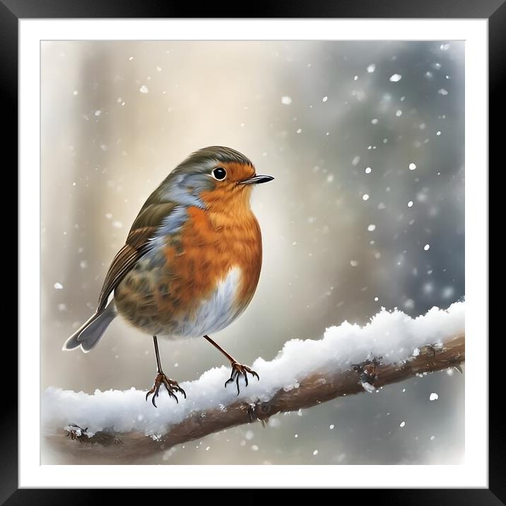 British Robin on a winter twig Framed Mounted Print by Scott Anderson