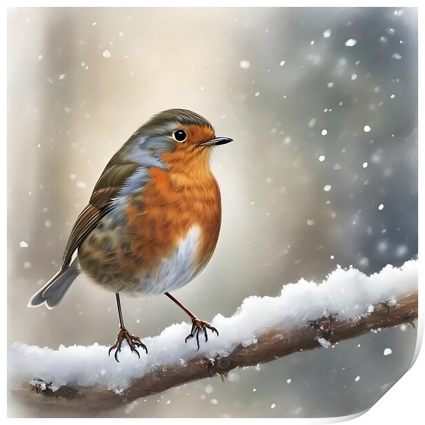 British Robin on a winter twig Print by Scott Anderson
