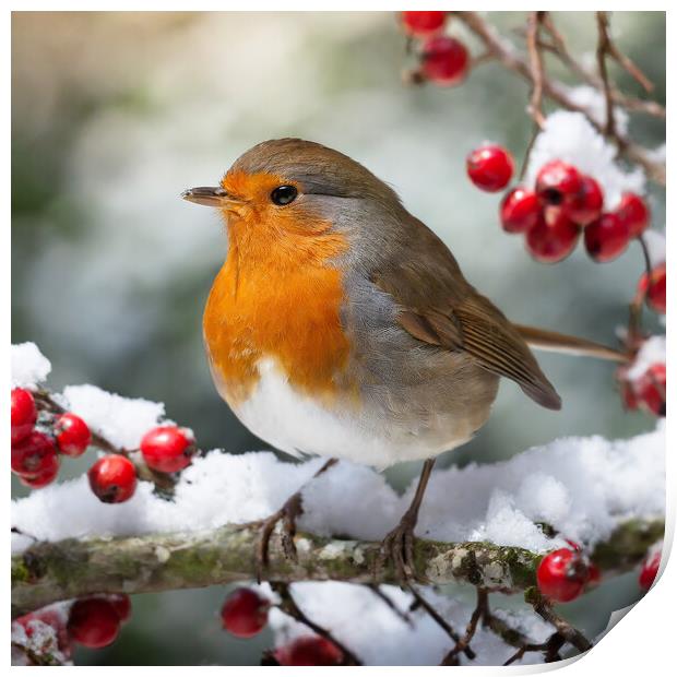 Robin in the Snow. Print by Colin Allen