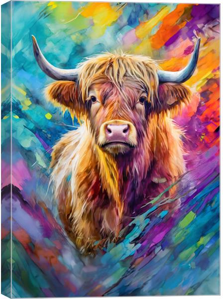 Colorful and artistic portrait of a Highland cow. Canvas Print by Guido Parmiggiani