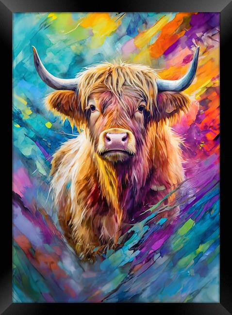 Colorful and artistic portrait of a Highland cow. Framed Print by Guido Parmiggiani