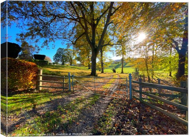 Beautiful Autumn scene at Obley Canvas Print by Simon Marlow