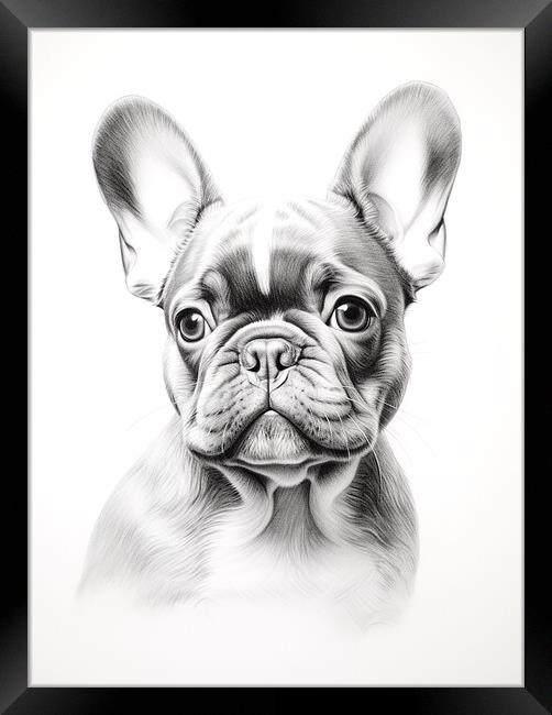 French Bulldog Pencil Drawing Framed Print by K9 Art