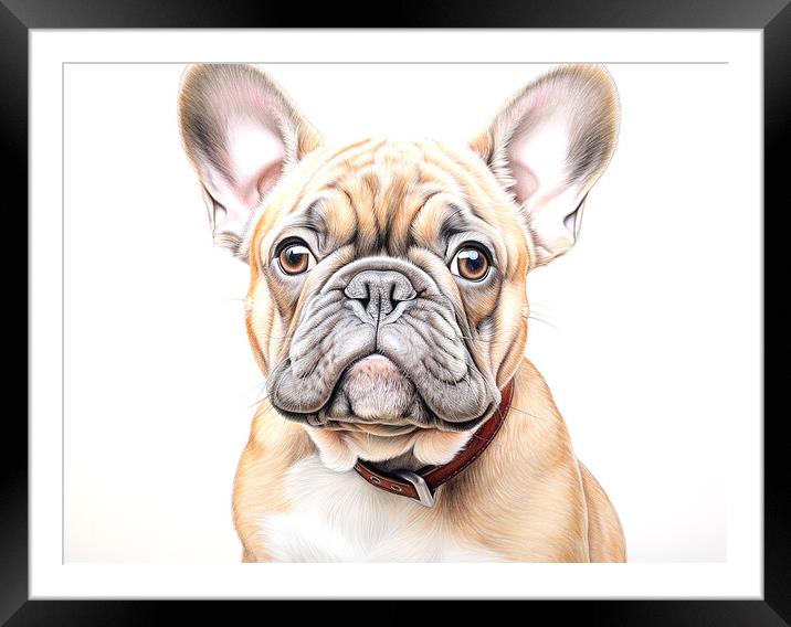 French Bulldog Pencil Drawing Framed Mounted Print by K9 Art