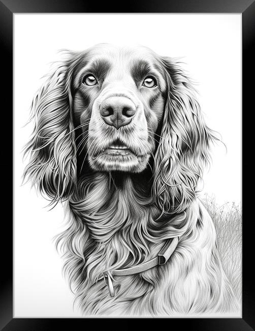 French Spaniel Pencil Drawing Framed Print by K9 Art