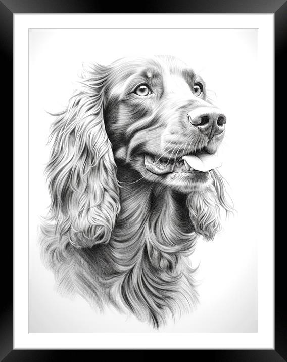 French Spaniel Pencil Drawing Framed Mounted Print by K9 Art