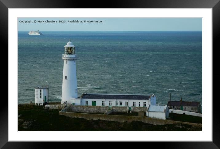 South Stack lighthouse  and ferry Framed Mounted Print by Mark Chesters