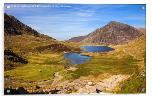 Across Cwm Idwal to Pen Yr Ole Wen Snowdonia Acrylic by Pearl Bucknall