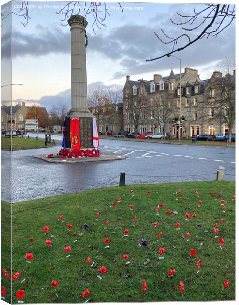 Remembrance Sunday poppies and wreaths - Grantown on Spey  Canvas Print by Phil Banks