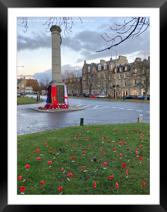 Remembrance Sunday poppies and wreaths - Grantown on Spey  Framed Mounted Print by Phil Banks