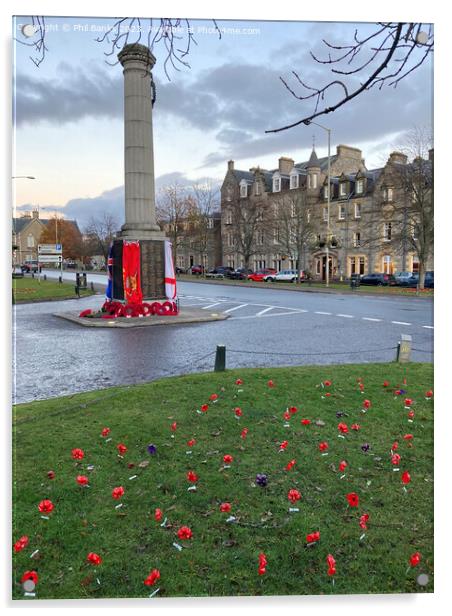Remembrance Sunday poppies and wreaths - Grantown on Spey  Acrylic by Phil Banks