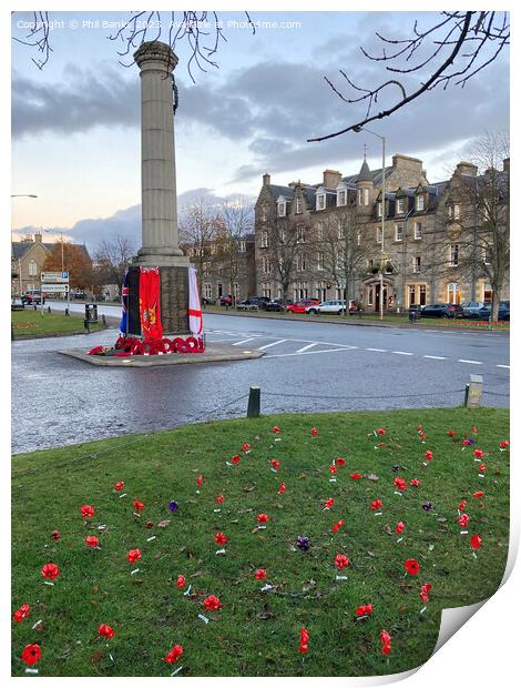Remembrance Sunday poppies and wreaths - Grantown on Spey  Print by Phil Banks