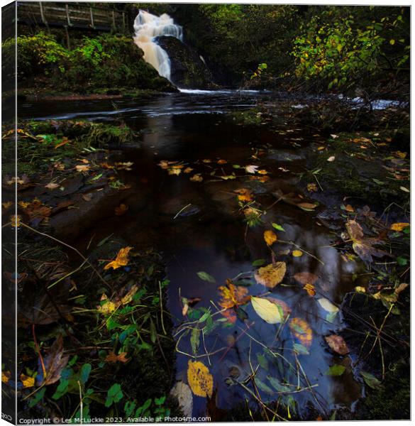 Autumn Waterfall Canvas Print by Les McLuckie