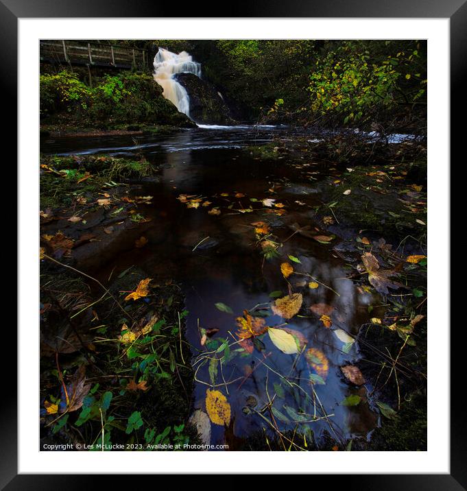 Autumn Waterfall Framed Mounted Print by Les McLuckie